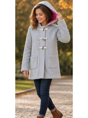 OLD NAVY Hooded Gray Fleece Quilted Lined Coat Girls L Size 14-16